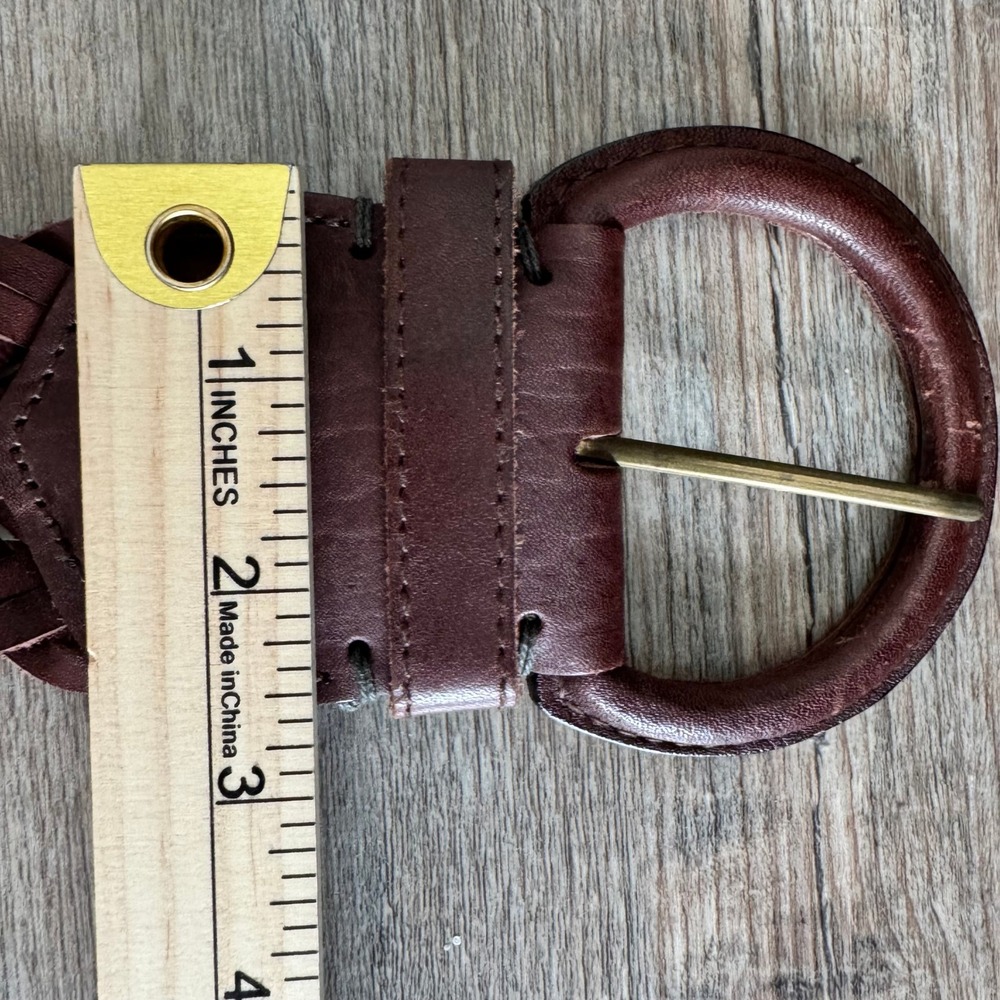 Abercrombie & Fitch Brown Braided Leather Belt XS/S Wide Woven Boho Round Buckle - Picture 8 of 13